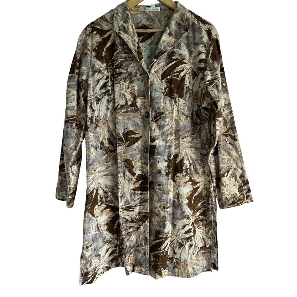 Coldwater Creek Womens Size Large Fall Leaves‎ Linen Blend Button Up Dress